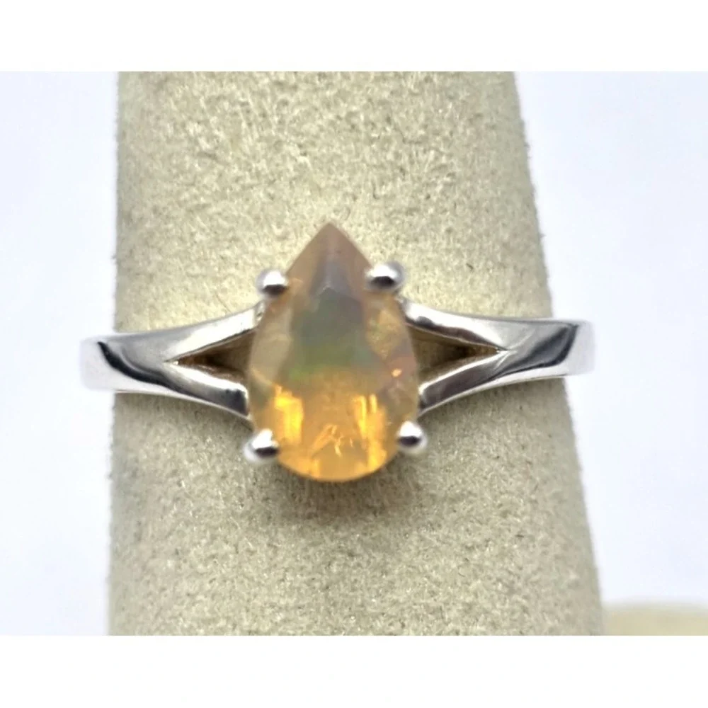 Fire Opal Ring Size‎ 7.75 Teardrop Handmade Sterling Silver 925 Split Shank NWT